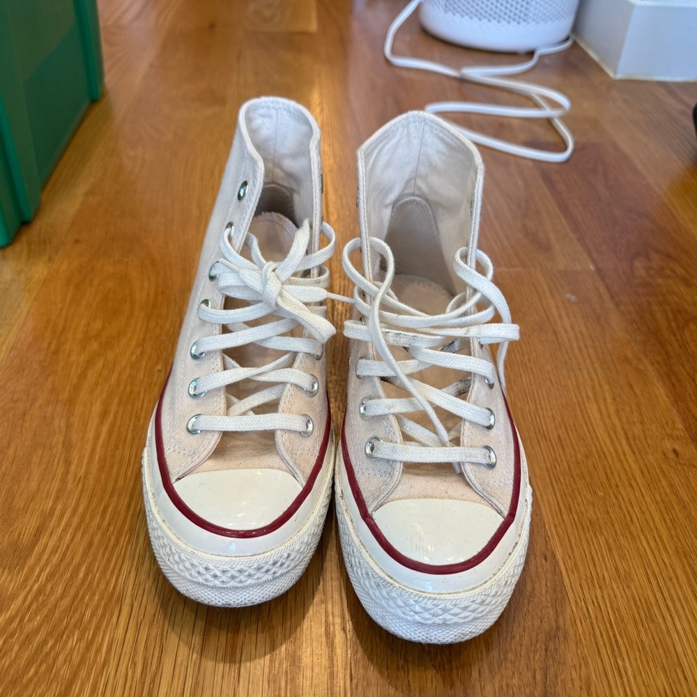 Converse White High-Top Sneakers with Red Trim